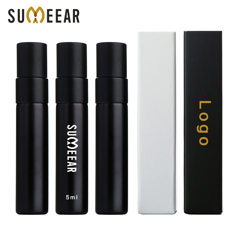 Perfume Decant Sample - 50/100 ชิ้น 5 มล. ขวดน้ำหอมสีดำด้านพร้อมกล่องบรรจุภัณฑ์สวยงามขวดตัวอย่างแบบใช้ซ้ำได้