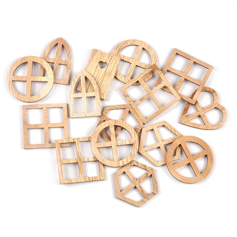 Oud Wood Chip - 25 ชิ้น 30-45 มิลลิเมตรรอบ/หัวใจ/หกเหลี่ยมมินิหน้าต่างงานฝีมือไม้ชิ้น DIY สมุดตกแต่งบ้านอุปกรณ์ทําด้วยมือ