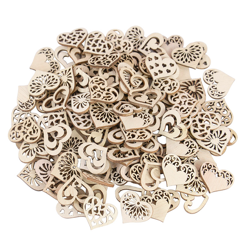 Oud Wood Chip - 50/100pcs Hollowed รูปแบบหัวใจขนาดเล็กไม้ธรรมชาติ Slice สมุดภาพ Embellishments