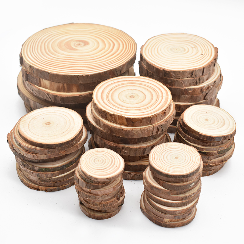 Oud Wood Chip - 3-12 ซม.หนาไม้สนธรรมชาติรอบไม้ชิ้นวงกลม Tree Bark Log แผ่น