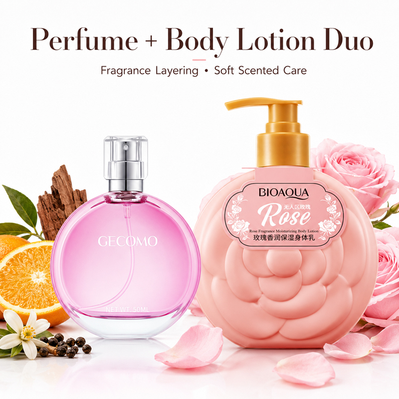 Perfume Fragrance Gift Set - ชุดน้ำหอมสำหรับผู้หญิง GECOMO 50 มล. + โลชั่นบำรุงผิวกลิ่นกุหลาบ,